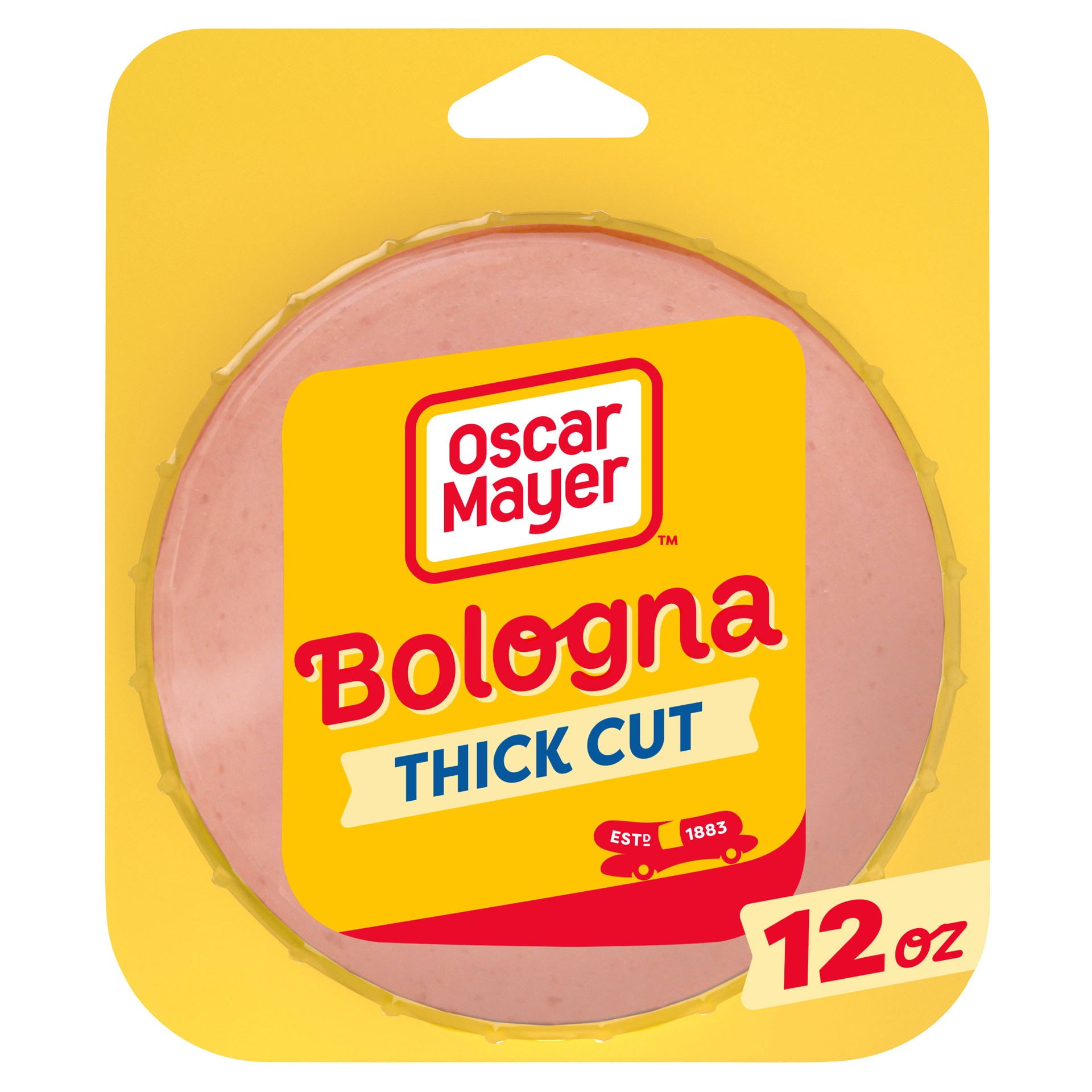 slide 1 of 2, Oscar Mayer Thick Cut Bologna made with chicken & pork, beef added Sliced Lunch Meat, 12 oz. Pack, 12 oz