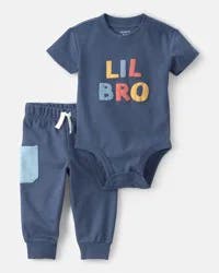 Carters Baby Boy 2-Piece 'Lil Bro' Bodysuit & Pant Set - Blue Navy NB