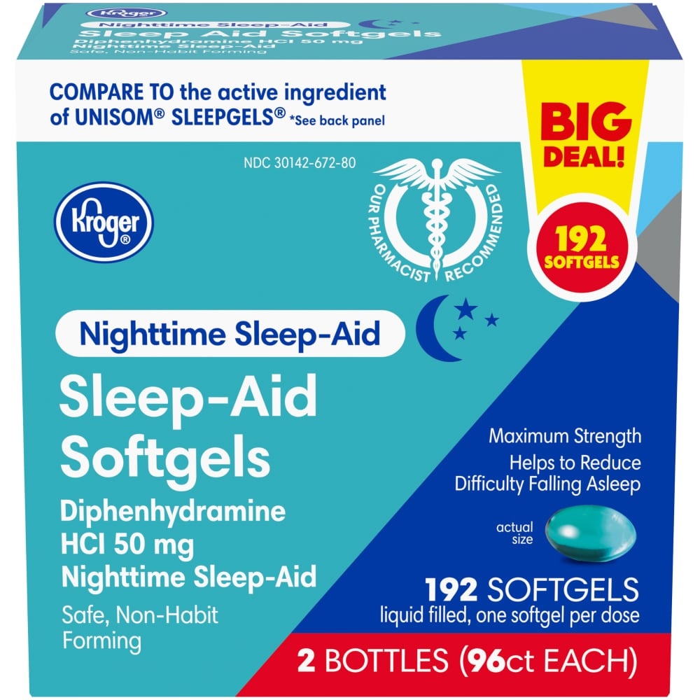 slide 1 of 1, Kroger Nighttime Sleep-Aid Softgels, 2 ct / 96 ct