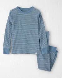 Littleplanet Toddler 2-Piece Organic Cotton Ribbed Pajama Set in Blue Stripes - Size 2T