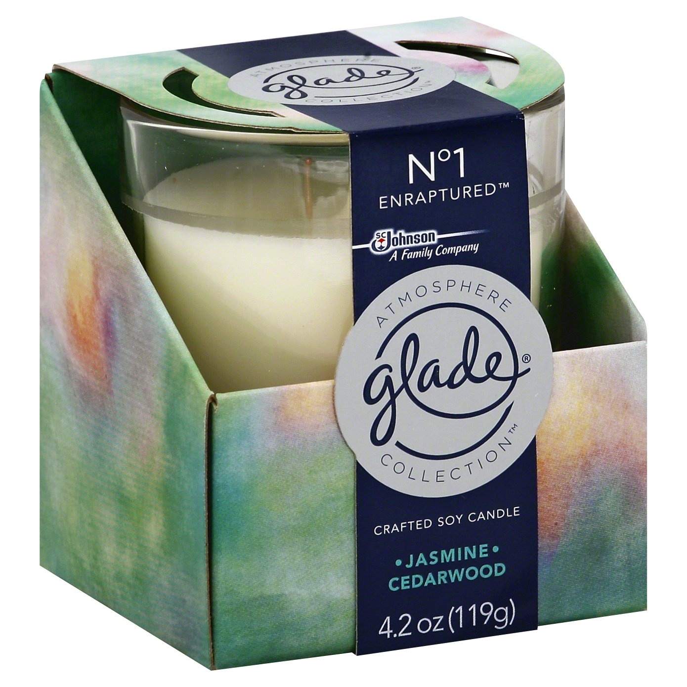 slide 1 of 1, Glade Atmosphere Collection Crafted Soy Candle Jasmine Cedarwood, 4.2 oz