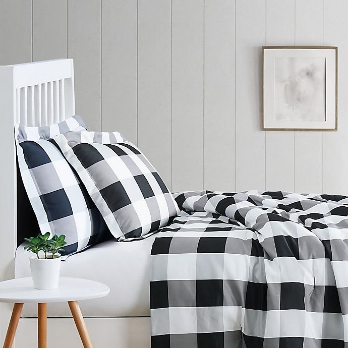 slide 1 of 3, Truly Soft Buffalo Check Full/Queen Duvet Cover Set - Black, 3 ct