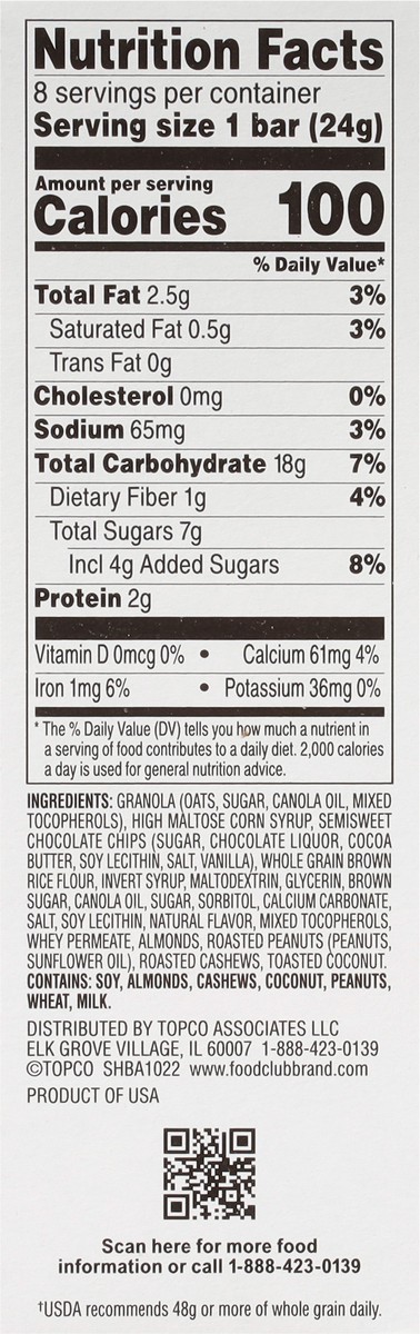 slide 8 of 9, Food Club Chocolate Chip Chewy Granola Bars 8 - 0.84 oz Packs, 8 ct