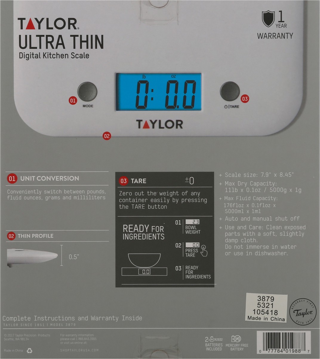slide 9 of 9, Taylor Ultra Thin Digital Kitchen Scale 1 ea, 1 ct