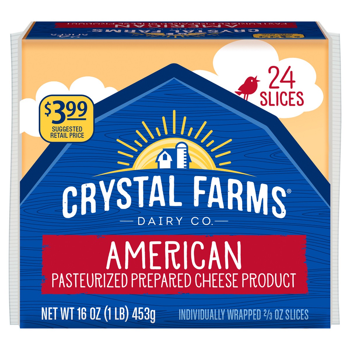 slide 1 of 8, Crystal Farms Cheese Slices, American, Pre-Priced $3.99, 24 ct