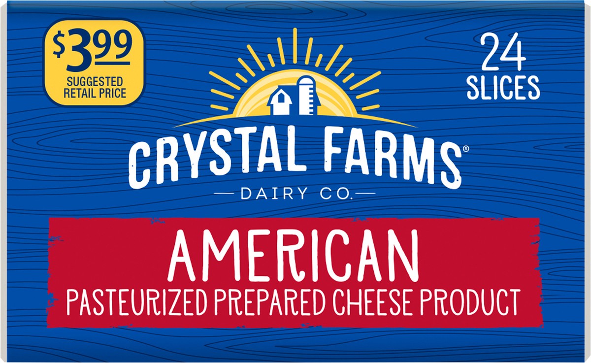 slide 5 of 8, Crystal Farms Cheese Slices, American, Pre-Priced $3.99, 24 ct