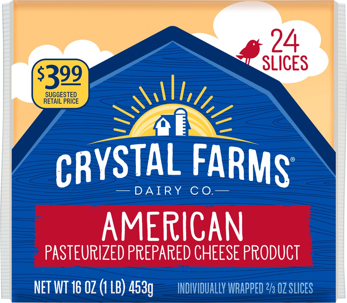 slide 6 of 8, Crystal Farms Cheese Slices, American, Pre-Priced $3.99, 24 ct