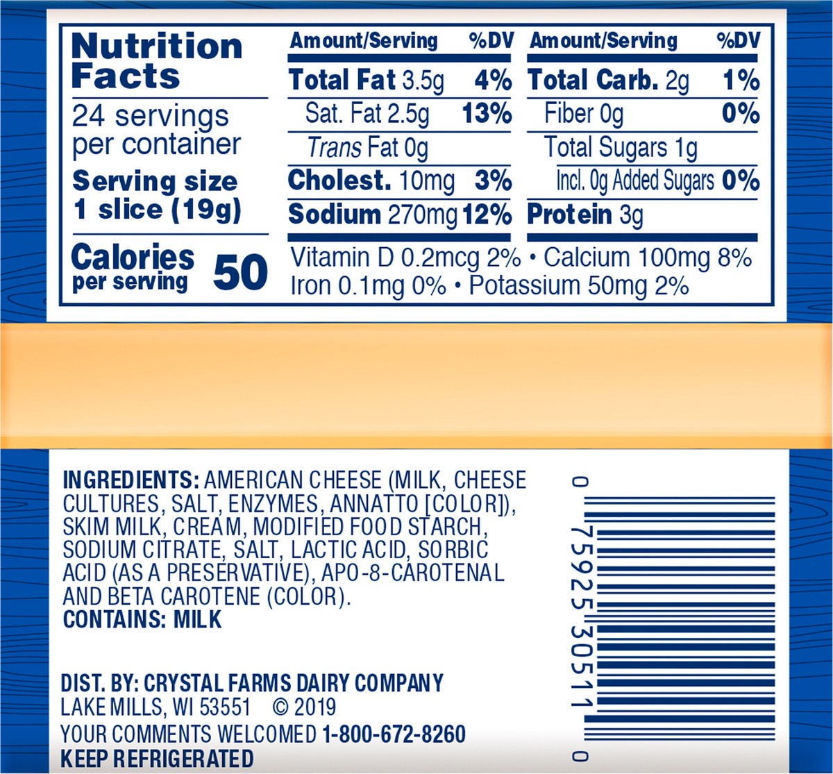 slide 7 of 8, Crystal Farms Cheese Slices, American, Pre-Priced $3.99, 24 ct