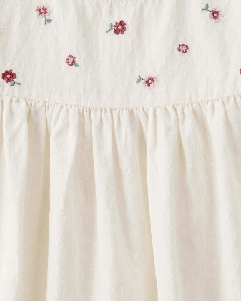 slide 3 of 3, Littleplanet Girls Organic Cotton Floral Print Long-Sleeve Top Whitecap Cream 7, 1 ct