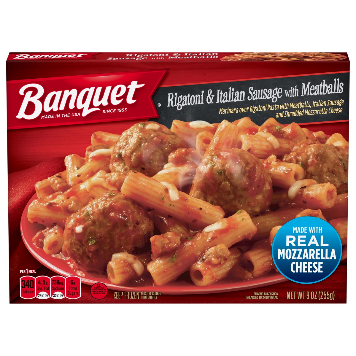 slide 1 of 5, Banquet Rigatoni & Italian Sausage with Meatballs 9 oz, 9 oz