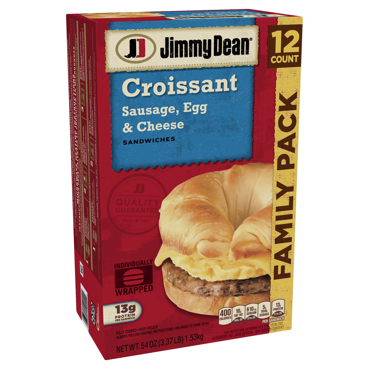 slide 2 of 8, Jimmy Dean Croissant Breakfast Sandwiches with Sausage, Egg, and Cheese, Frozen, 12 Count, 12 ct