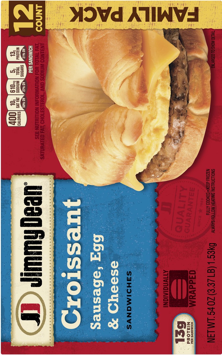 slide 3 of 8, Jimmy Dean Croissant Breakfast Sandwiches with Sausage, Egg, and Cheese, Frozen, 12 Count, 12 ct