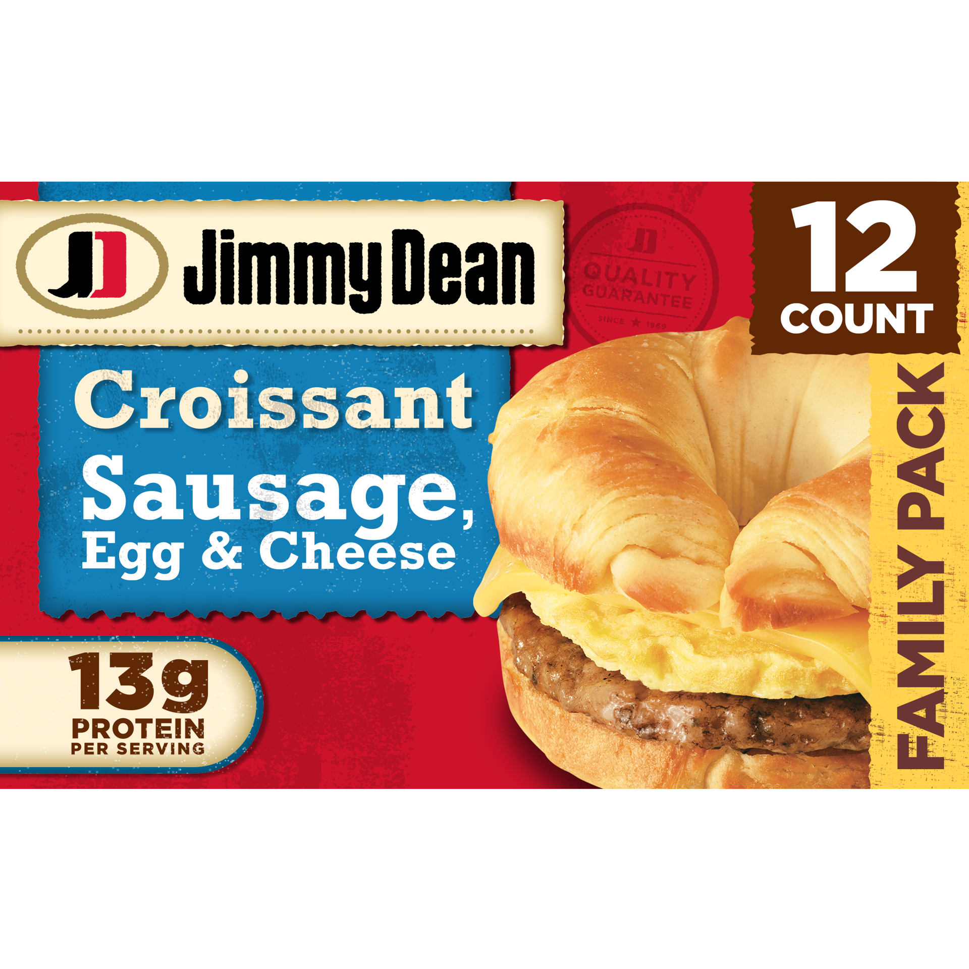 slide 1 of 8, Jimmy Dean Croissant Breakfast Sandwiches with Sausage, Egg, and Cheese, Frozen, 12 Count, 12 ct