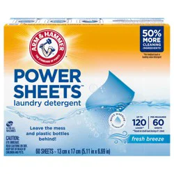 ARM & HAMMER Power Sheets Laundry Detergent, Fresh Breeze 60 ct, up to 120 small loads