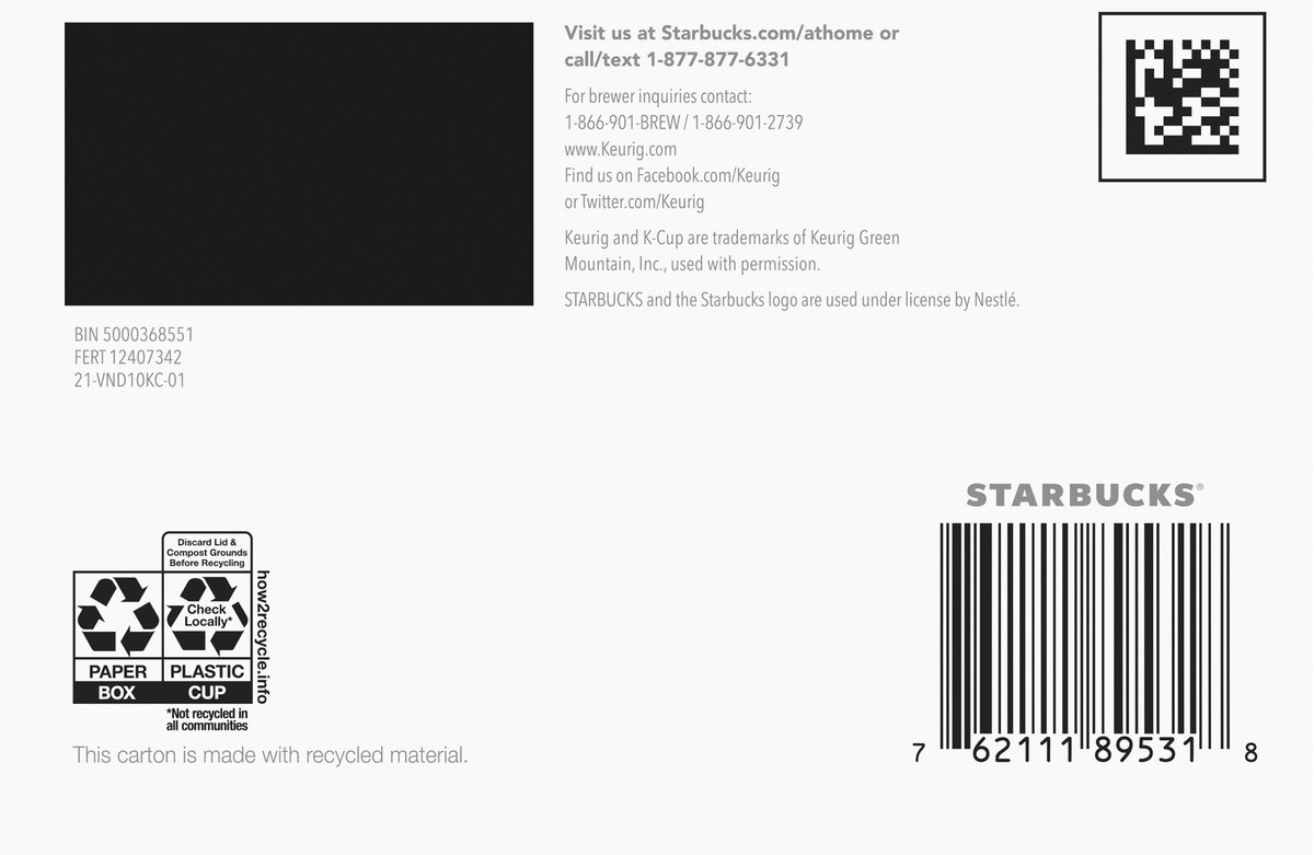 slide 5 of 14, Starbucks K-Cup Coffee Pods, Starbucks Blonde Roast Coffee, Veranda Blend, 100% Arabica, 1 box (10 pods), 4.2 oz