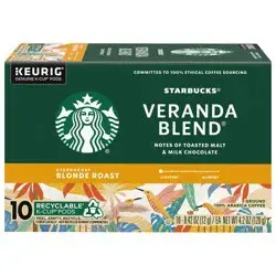 Starbucks K-Cup Coffee Pods—Starbucks Blonde Roast Coffee—Veranda Blend—100% Arabica—1 box (10 pods)