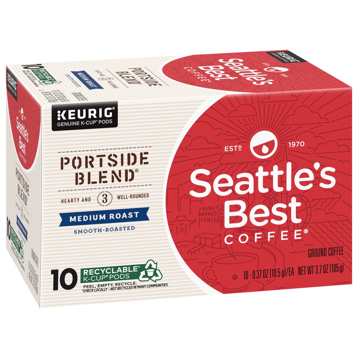 slide 2 of 9, Seattle's Best Coffee Portside Blend Medium Roast K-Cup Pods | 1 Box of 10 Pods, 10 ct