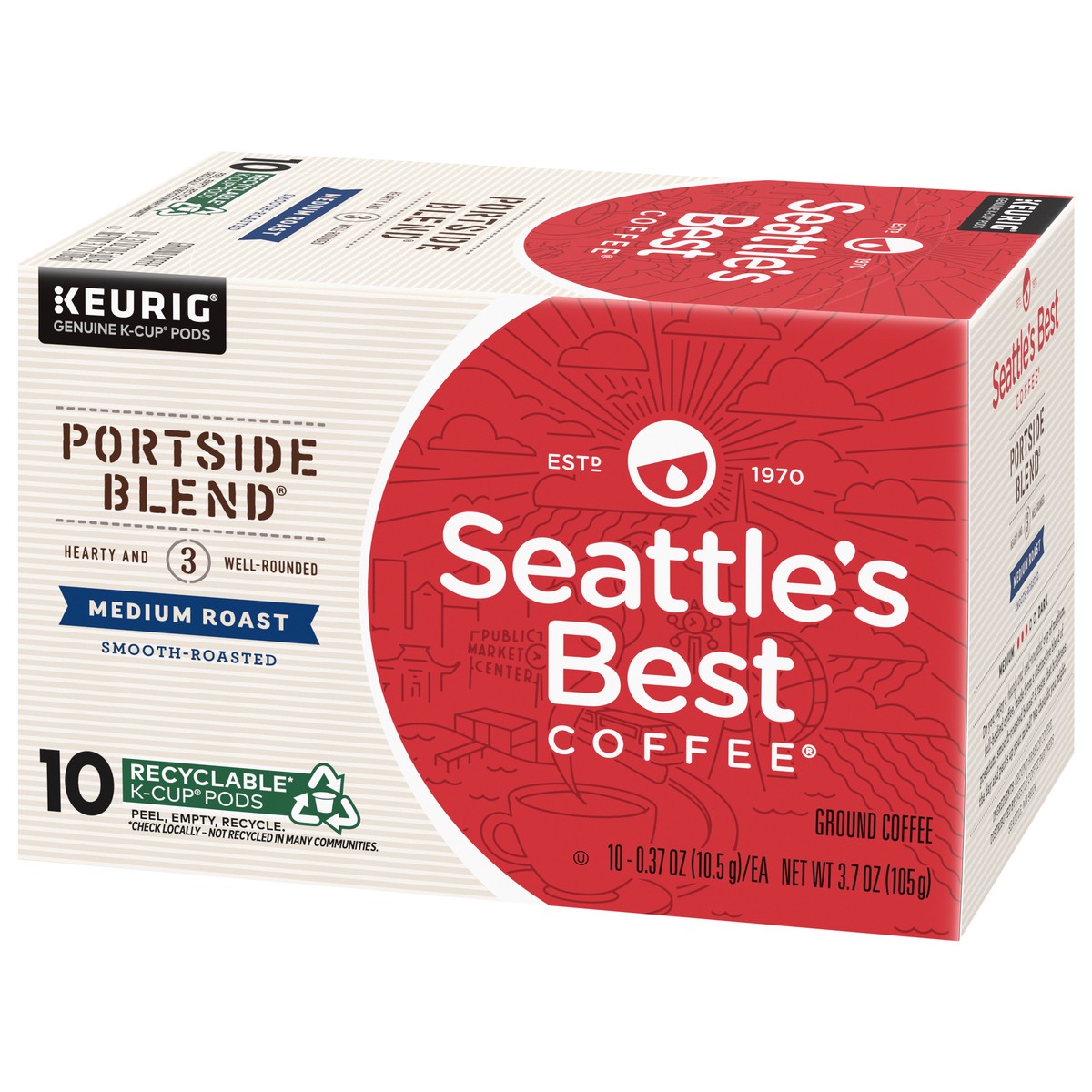 slide 4 of 9, Seattle's Best Coffee Portside Blend Medium Roast K-Cup Pods | 1 Box of 10 Pods, 10 ct