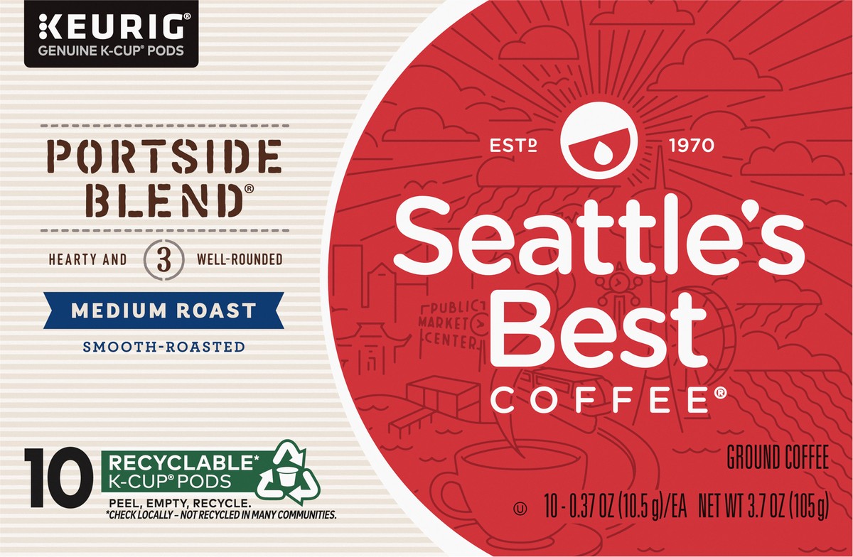 slide 6 of 9, Seattle's Best Coffee Portside Blend Medium Roast K-Cup Pods | 1 Box of 10 Pods, 10 ct