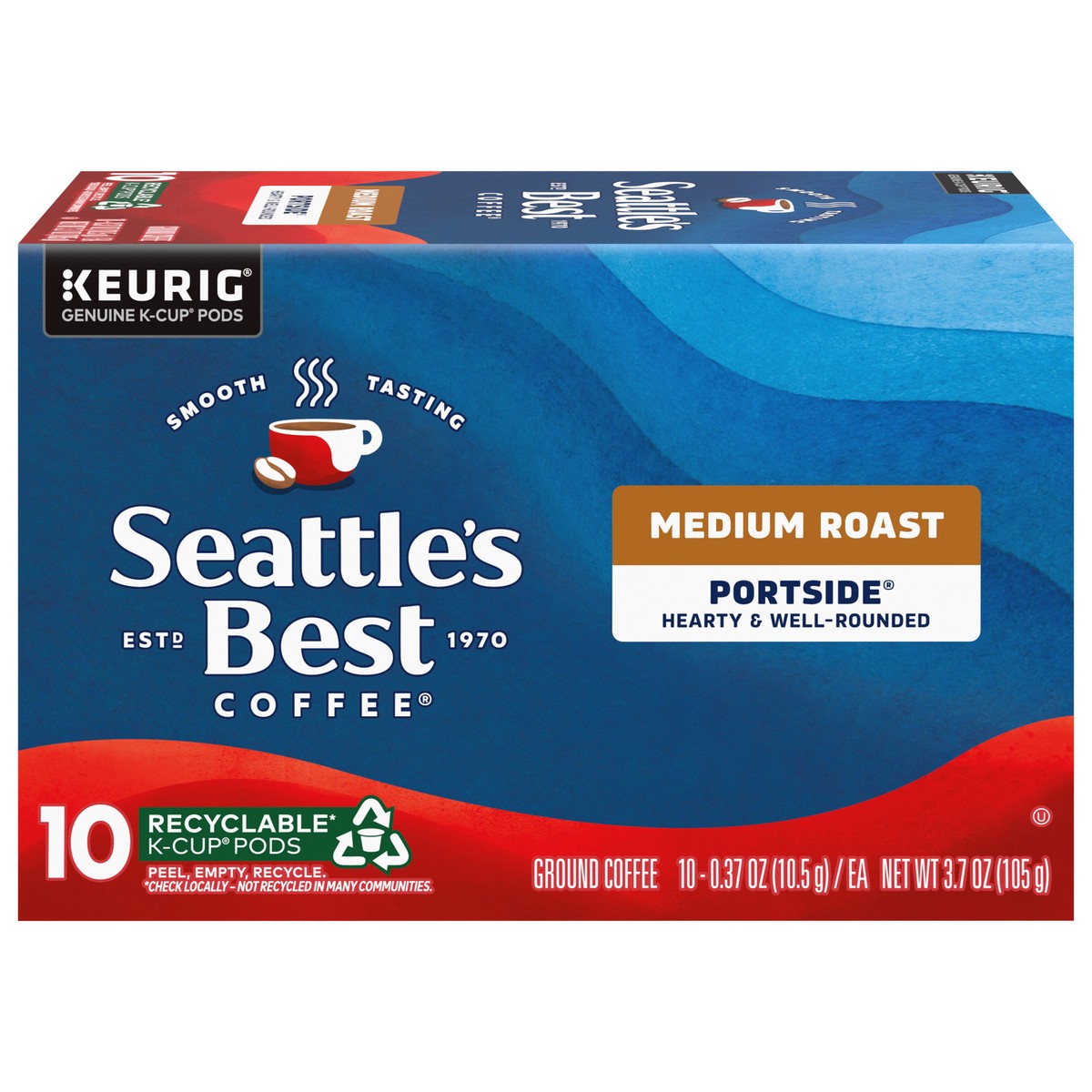 slide 1 of 9, Seattle's Best Coffee Portside Blend (Previously Signature Blend No. 3) Medium Roast Single Cup Coffee for Keurig Brewers, 1 Box of 10 (10 Total K-Cup pods), 10 ct
