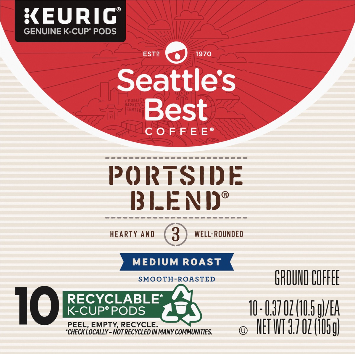 slide 5 of 9, Seattle's Best Coffee Portside Blend Medium Roast K-Cup Pods | 1 Box of 10 Pods, 10 ct