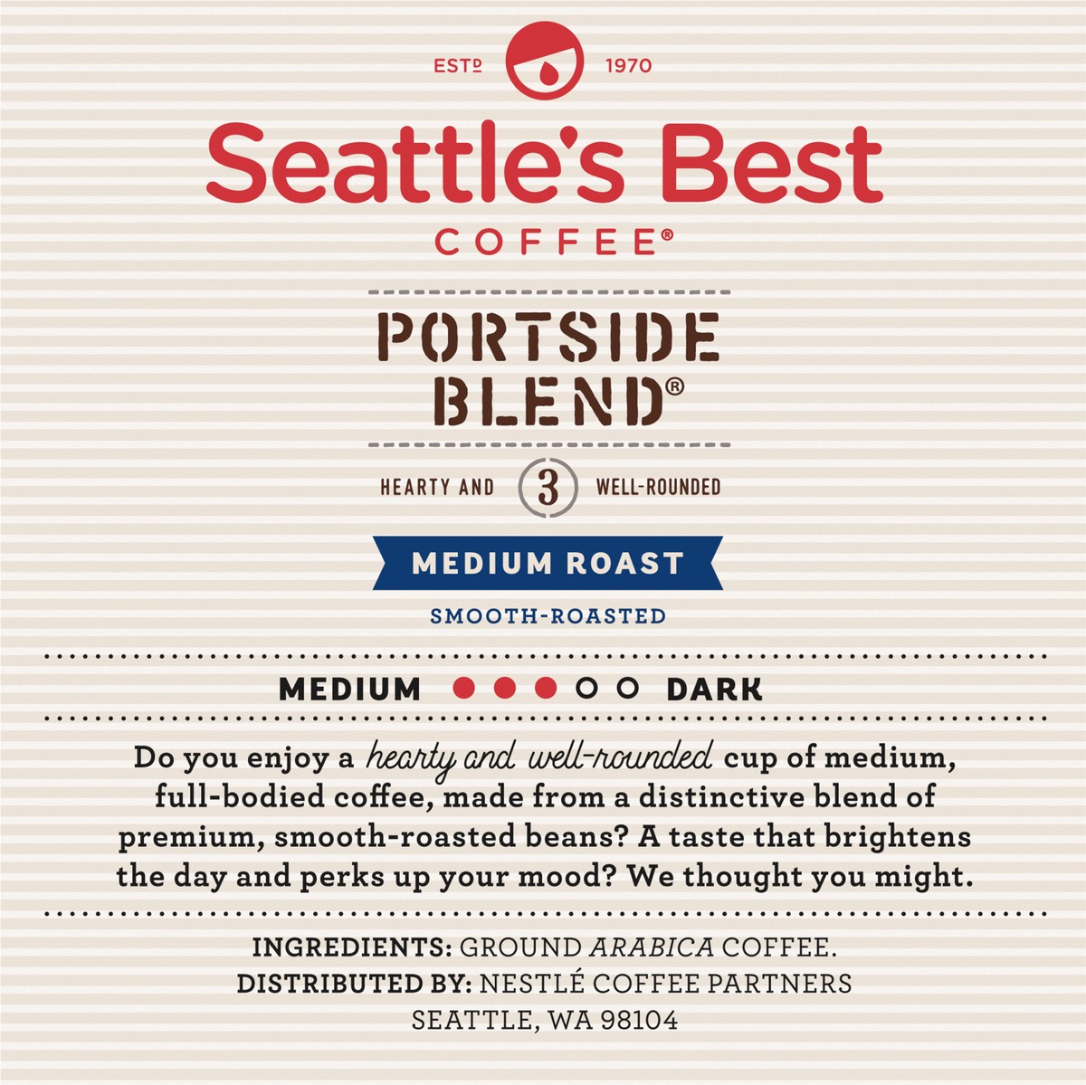 slide 3 of 9, Seattle's Best Coffee Portside Blend Medium Roast K-Cup Pods | 1 Box of 10 Pods, 10 ct