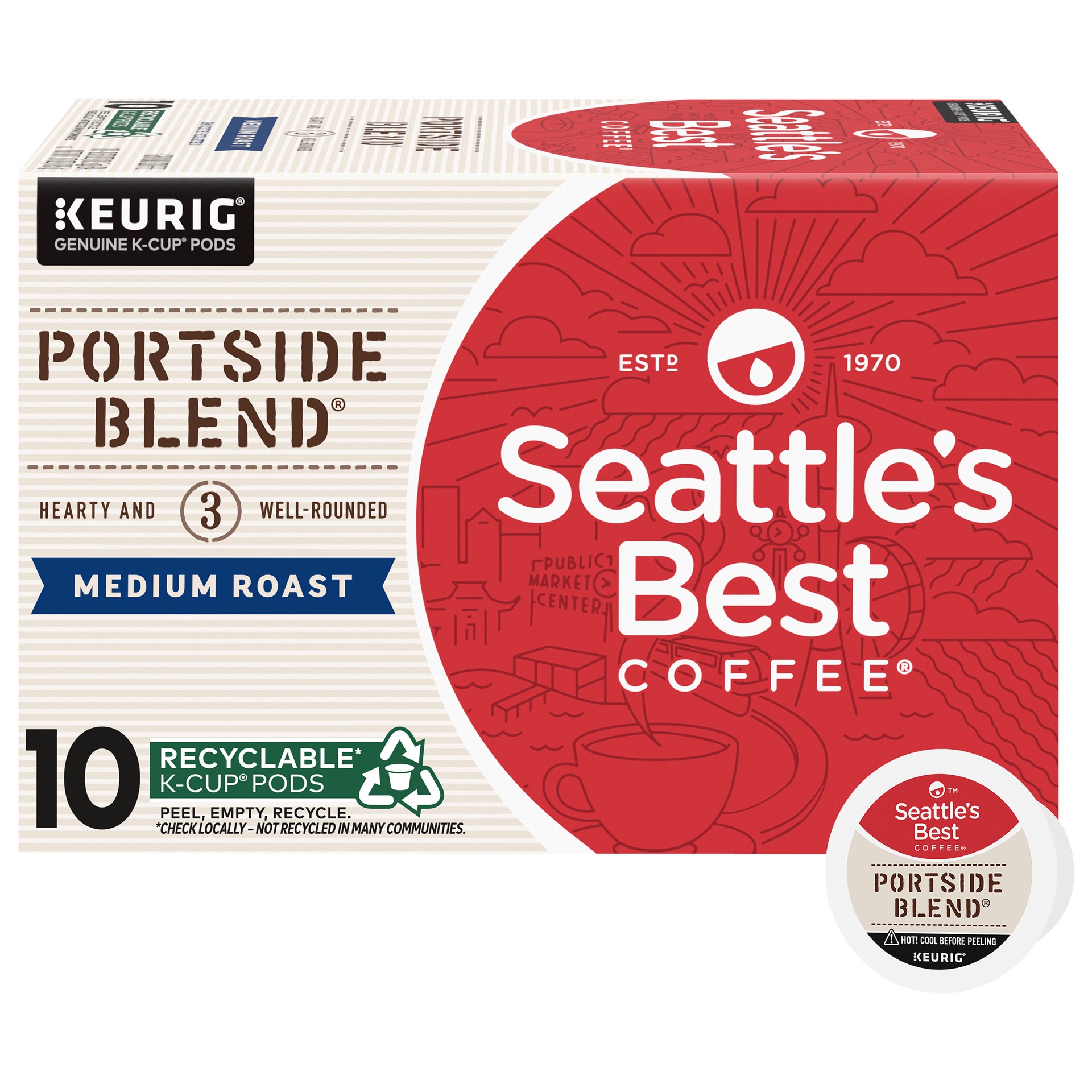 slide 1 of 9, Seattle's Best Coffee Portside Blend Medium Roast K-Cup Pods | 1 Box of 10 Pods, 10 ct