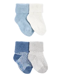 Carter's Baby 4-Pack Chenille Foldover Cuff Booties - Blue/White NB