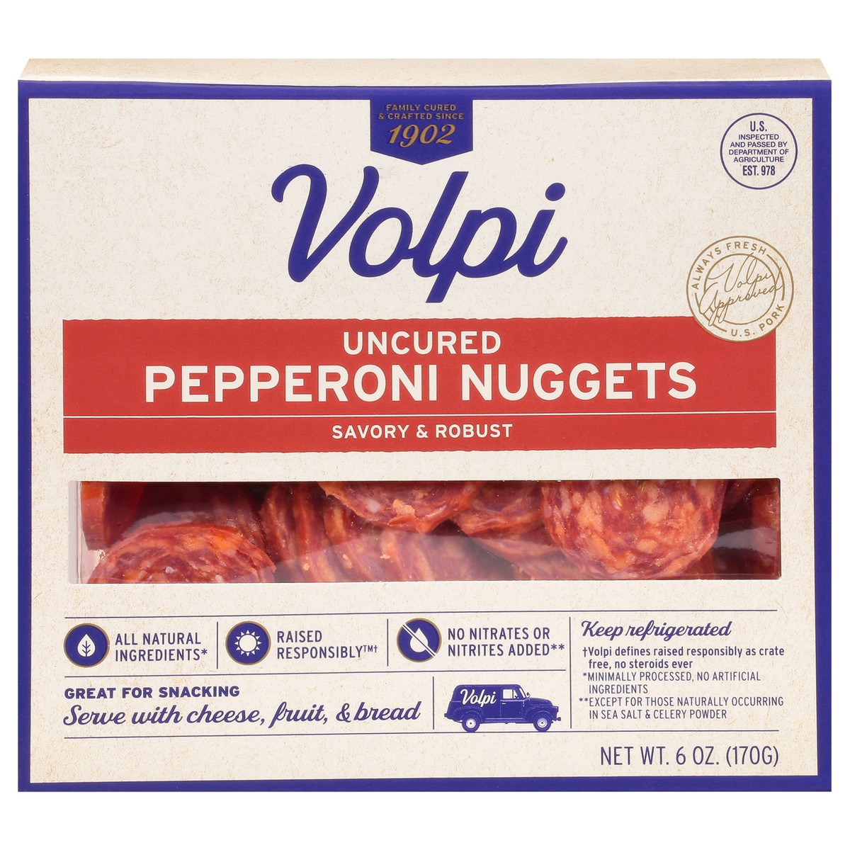 slide 1 of 1, Volpi Pepperoni Nuggets | Savory & Robust 6 oz, 6 oz