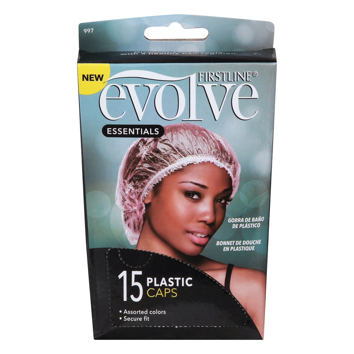 slide 1 of 9, Evolve Sleek Clear Plastic Shower Caps, 15 ct
