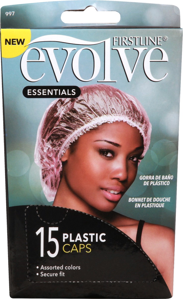slide 6 of 9, Evolve Sleek Clear Plastic Shower Caps, 15 ct