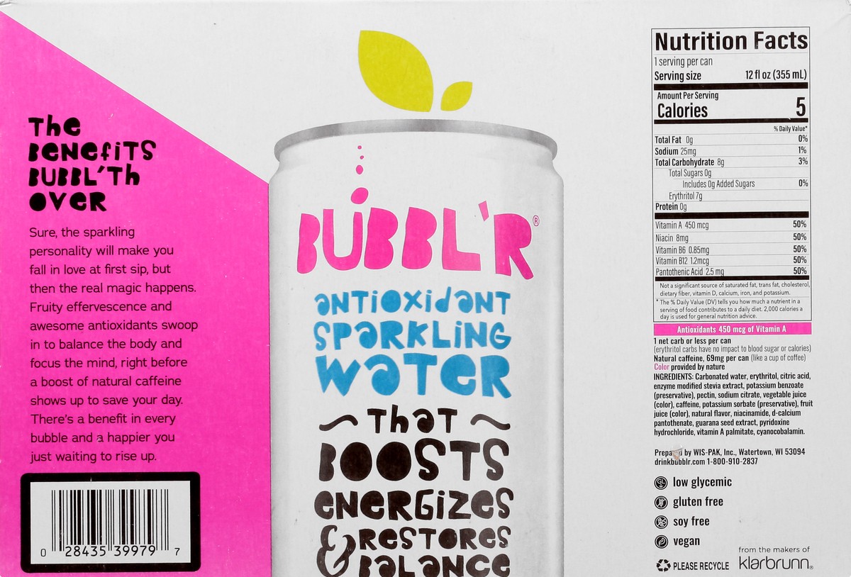 slide 10 of 13, BUBBL'R Antioxidant Pitaya Berry Nect''r Sparkling Water 8 ea, 8 ct