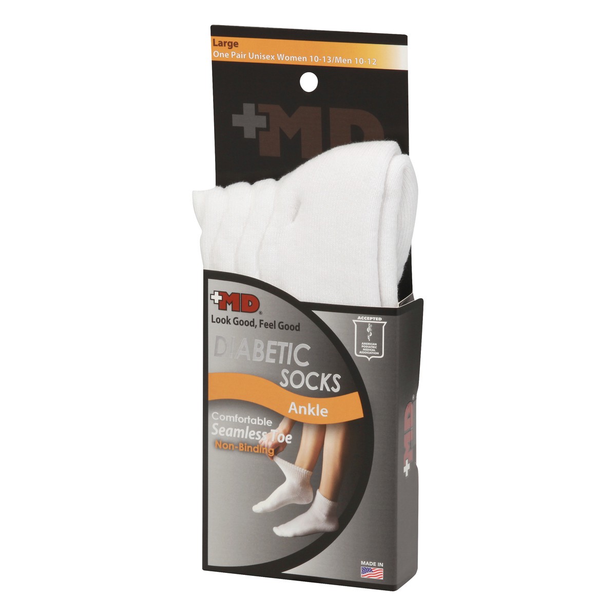 slide 5 of 8, +MD Md Socks Diabetic Seamless Toe Ankle Unisex Large White - Each, 1 ct