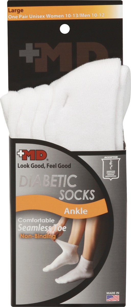 slide 3 of 8, +MD Md Socks Diabetic Seamless Toe Ankle Unisex Large White - Each, 1 ct