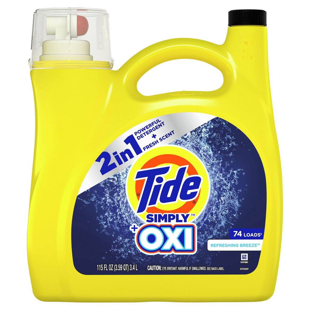 slide 1 of 21, Tide Simply + Oxi Liquid Laundry Detergent, Refreshing Breeze, 74 loads, 115 oz