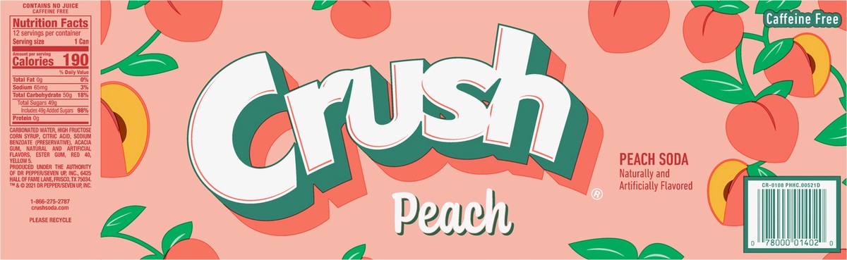 slide 4 of 7, Crush Peach Soda, 12 fl oz cans, 12 pack, 12 ct; 12 fl oz