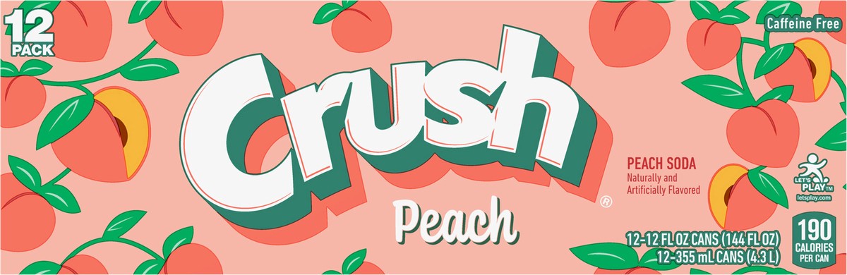 slide 7 of 7, Crush Peach Soda, 12 fl oz cans, 12 pack, 12 ct; 12 fl oz