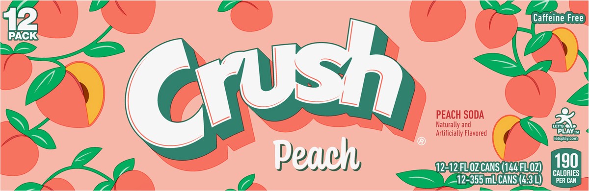 slide 3 of 7, Crush Peach Soda, 12 fl oz cans, 12 pack, 12 ct; 12 fl oz