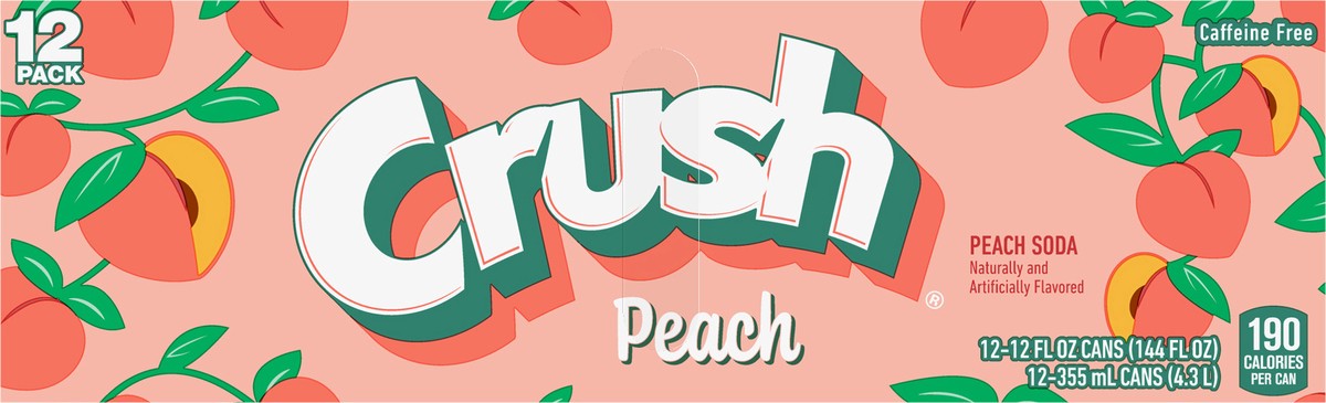 slide 2 of 7, Crush Peach Soda, 12 fl oz cans, 12 pack, 12 ct; 12 fl oz