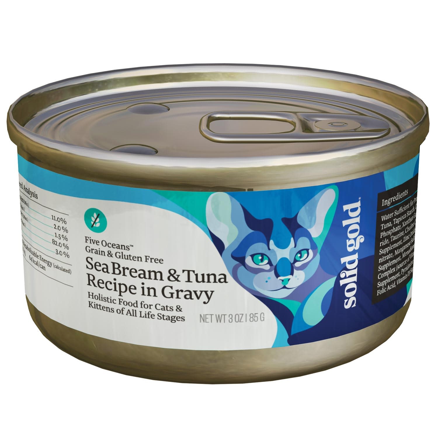 slide 1 of 1, Solid Gold Five Oceans Sea Bream & Tuna Grain Free Canned Cat Food, 3 oz