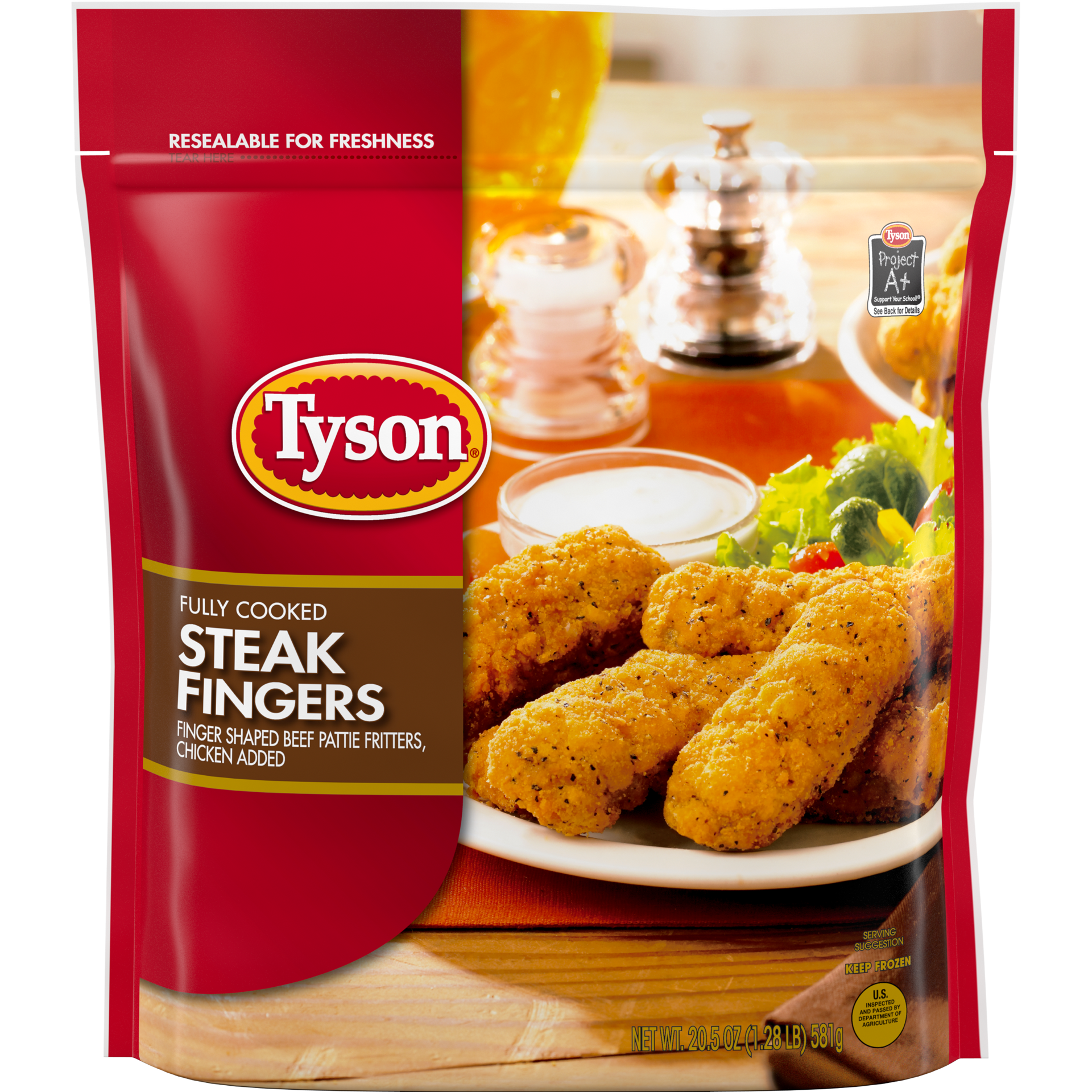 slide 1 of 2, Tyson Fully Cooked Breaded Steak Fingers, 1.28 lb. (Frozen), 581.16 g