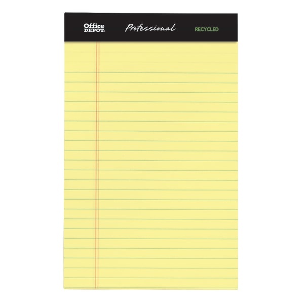 slide 1 of 1, Office Depot Brand Perforated Pads, Narrow Ruled, 100% Recycled, Canary, 6 pk; 50 ct; 5 in x 8 in