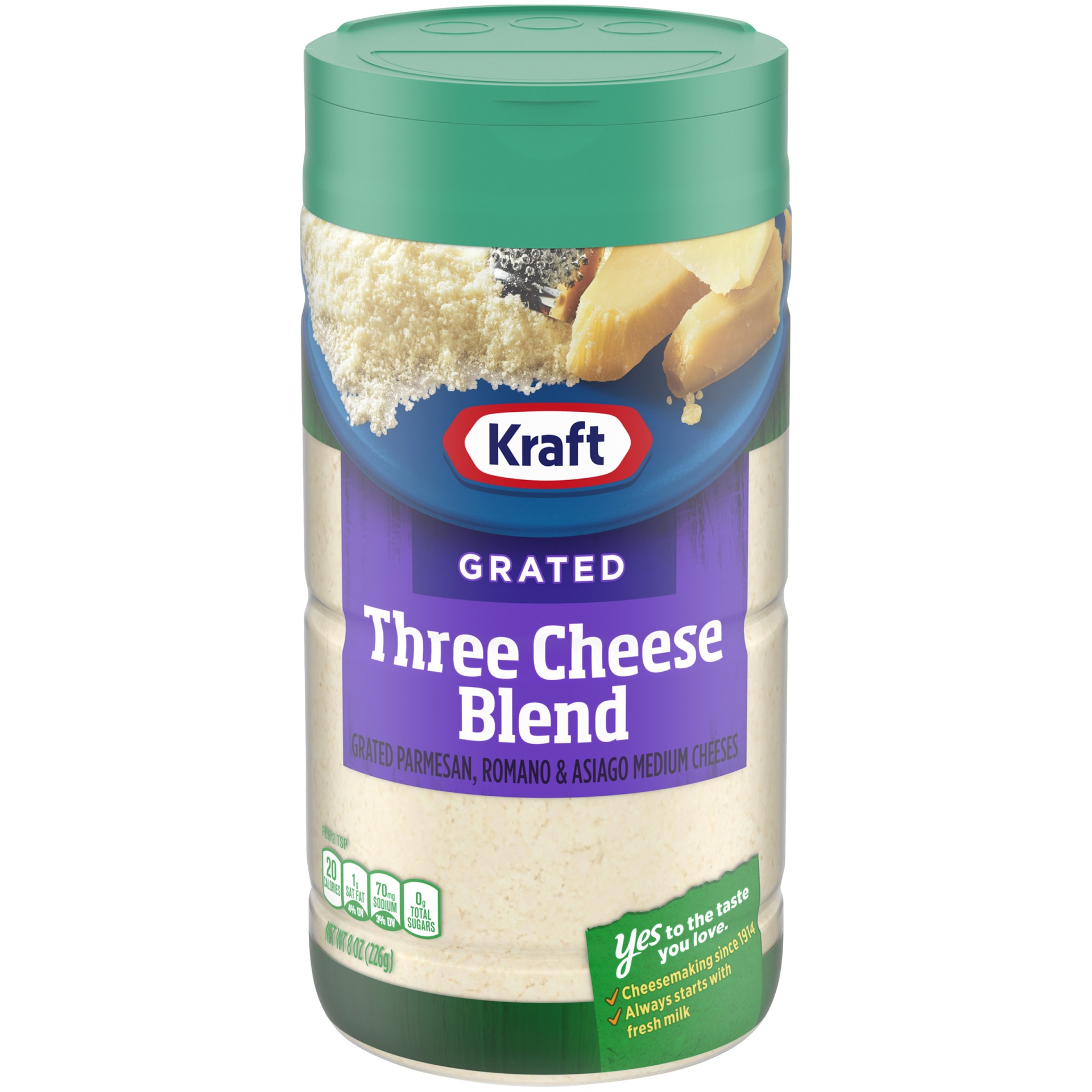 slide 1 of 1, Kraft Three Cheese Blend Grated Cheese Shaker, 8 oz