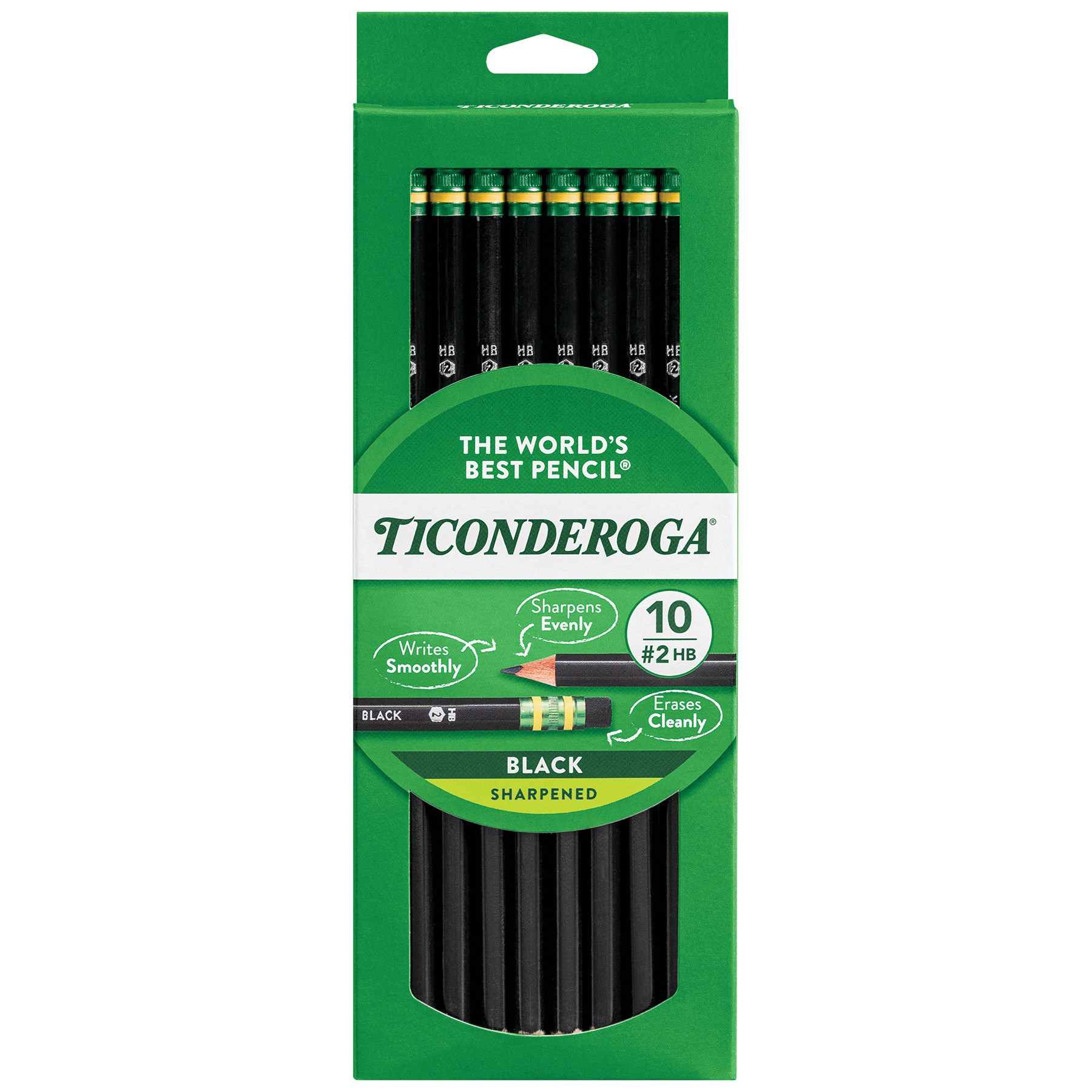 slide 1 of 5, Ticonderoga Wooden Pencils Sharpened 10ct, #2 HB Soft, Pre-Sharpened, Black, 10 Ct, 10 ct