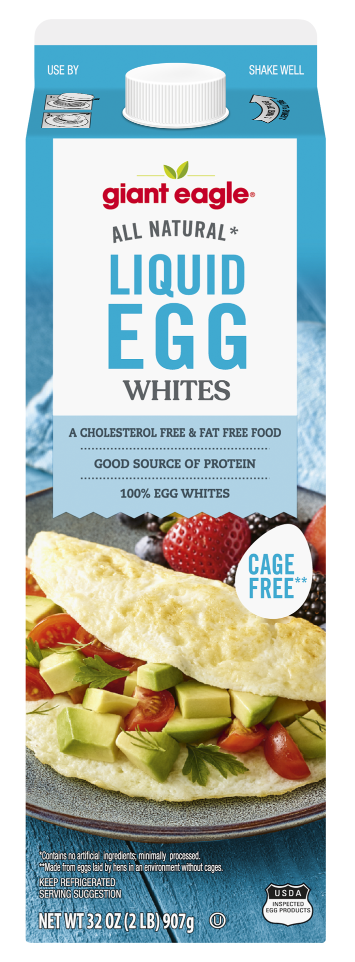 slide 1 of 1, Giant Eagle Liquid Egg Whites, 100% Egg Whites, All-Natural, Cholesterol Free, Fat Free - 32 oz, 32 oz