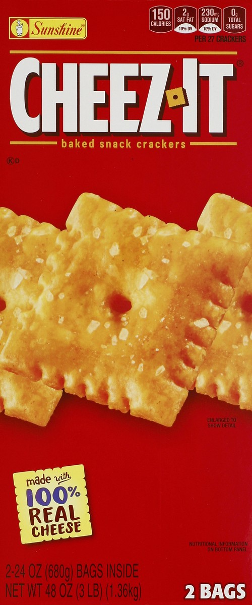 slide 2 of 6, Cheez-It Cheese Crackers, Baked Snack Crackers, Lunch Snacks, Original, 48oz Box, 2 Bags, 48 oz