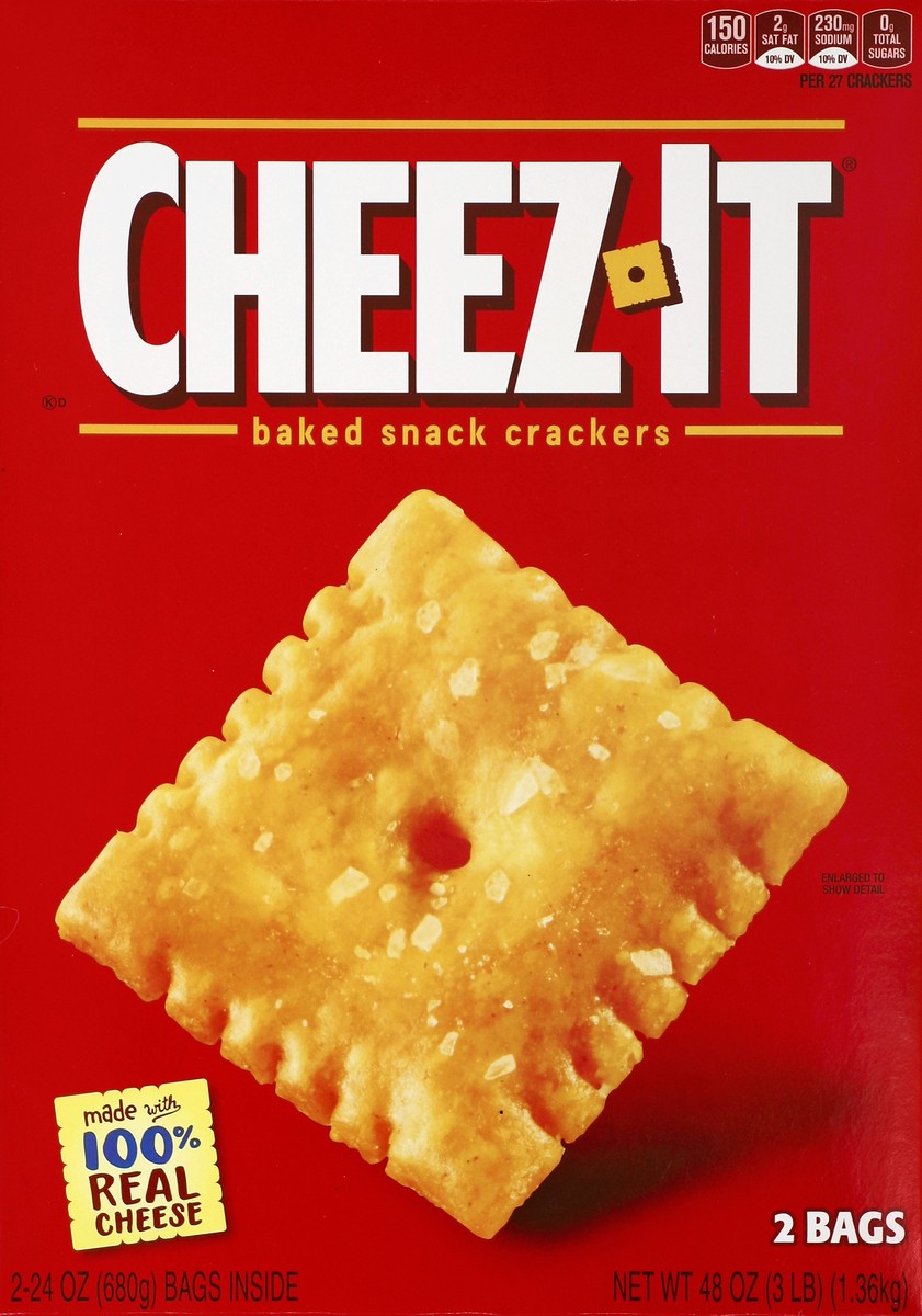 slide 5 of 6, Cheez-It Cheese Crackers, Baked Snack Crackers, Lunch Snacks, Original, 48oz Box, 2 Bags, 48 oz