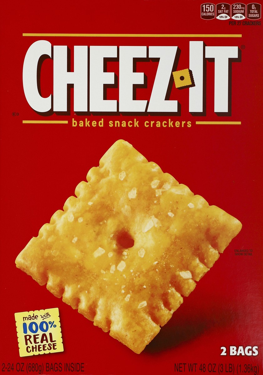 slide 4 of 6, Cheez-It Cheese Crackers, Baked Snack Crackers, Lunch Snacks, Original, 48oz Box, 2 Bags, 48 oz