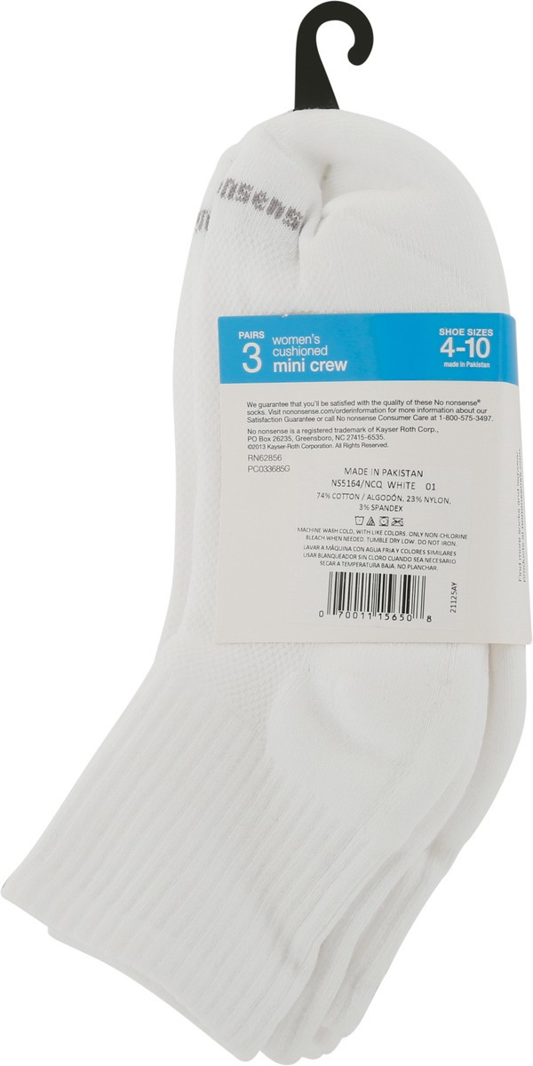 slide 10 of 10, No Nonsense Soft & Breathable Womens Shoe Sizes 4-10 Cushioned White Mini Crew Socks 3 pr, 3 ct; Size 4-10