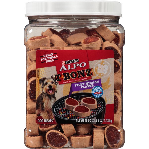 slide 1 of 1, ALPO Purina ALPO Made in USA Facilities Dog Treats, TBonz Filet Mignon Flavor, 40 oz